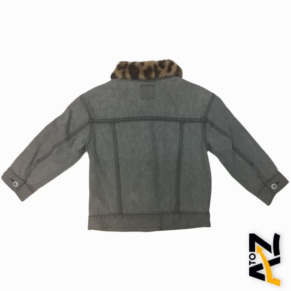 Toddler Girls' Leopard Collar Jean Jacket Size 3T - Picture 3 of 10